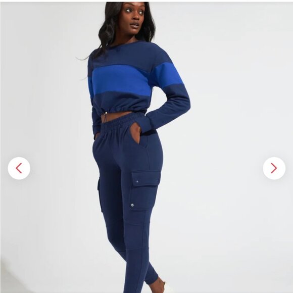 Buffbunny Sweatshirt Women's XXL Blue Cadi Cropped Long Sleeve Crewneck Pullover - Picture 2 of 16